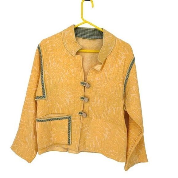 Vintage Womens Button Front Jacquard Reversible Jacket Yellow Large - Picture 1 of 8